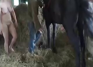 Barnyard bestiality session with a busty mature